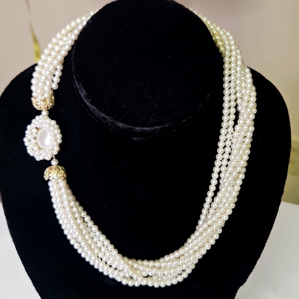 Vintage Pearl Necklace 18" Wedding Prom Multi Strand Made Japan Costume Jewelry